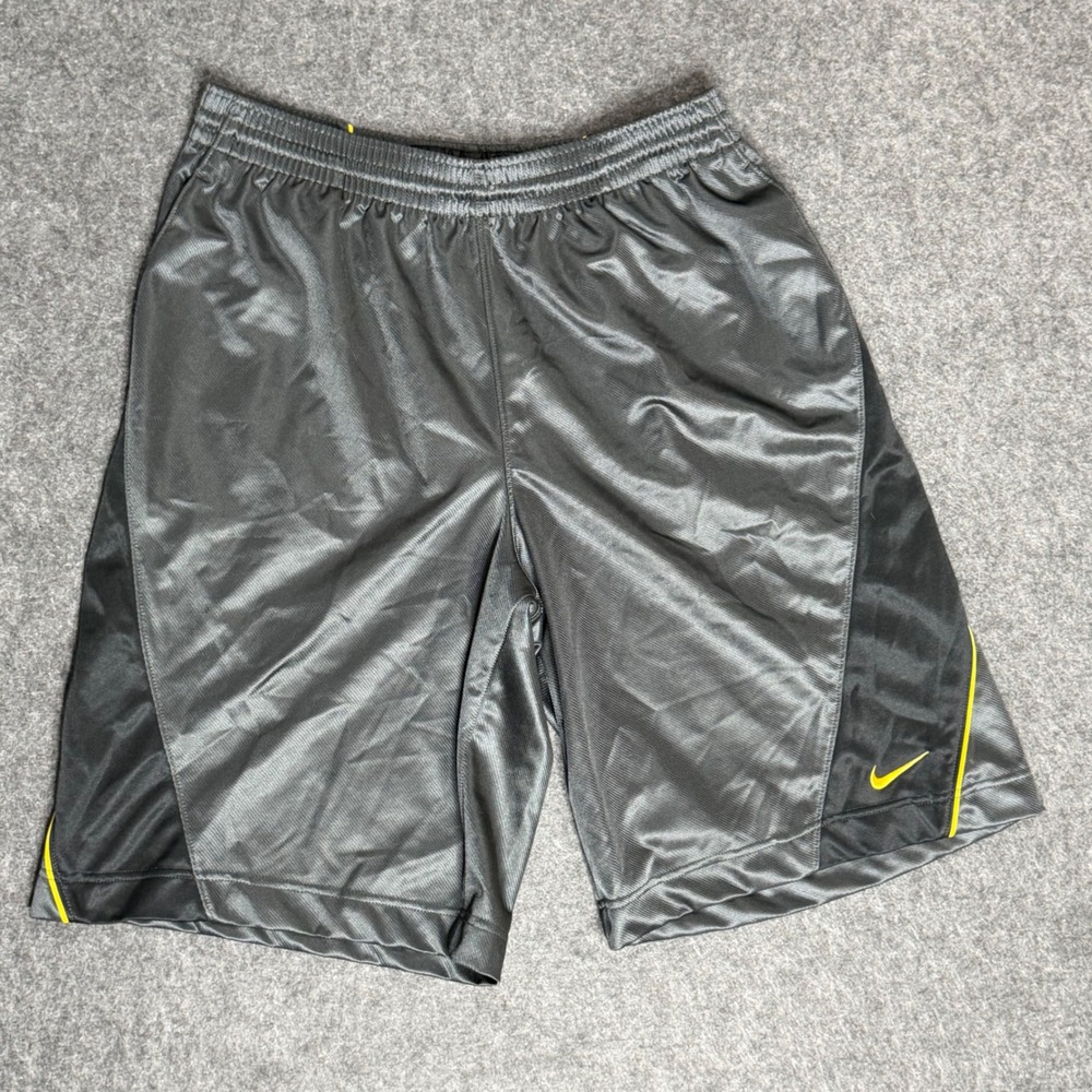 Nike Basketball Shorts Mens XL Charcoal Grey Black Yellow Dazzle Mesh Athletic